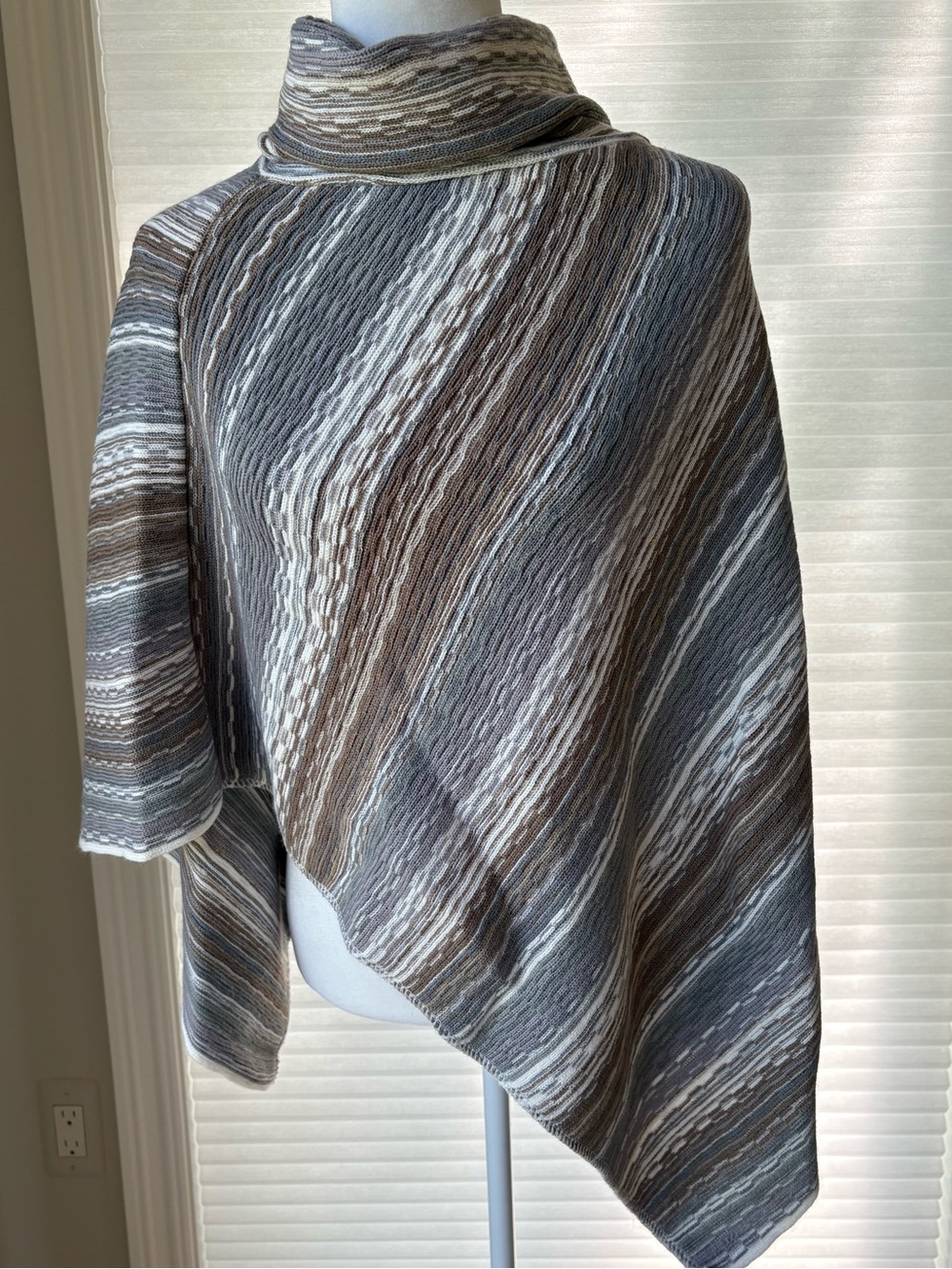 NWOT Maurices Striped Knit Cowl Neck Poncho Sweater in Neutral Tones - Picture 3 of 11